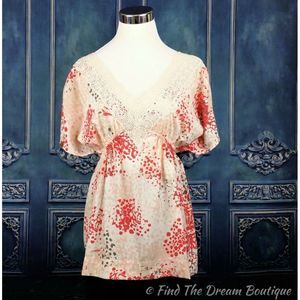 ELLE XS Blouse Floral Lace Dolman Sleeve